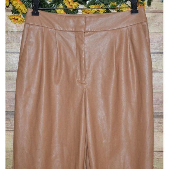 Express High Rise Ankle Pants Size 6S Petite Brown Tan Faux Leather Straight - Picture 2 of 10
